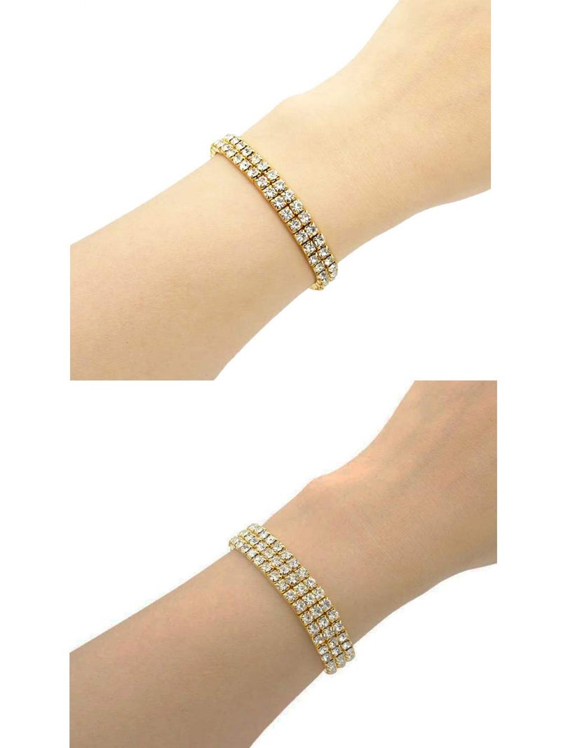 Zealmer Women's 1-4 Row Sparkle Rhinestone Stackable Stretch Bracelet Gold Tone - Image 3